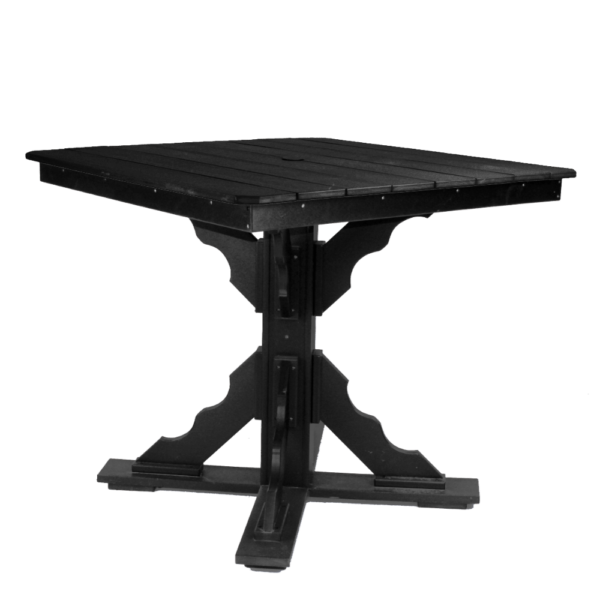 44″ Square Pub Height Table Scallop Brace black