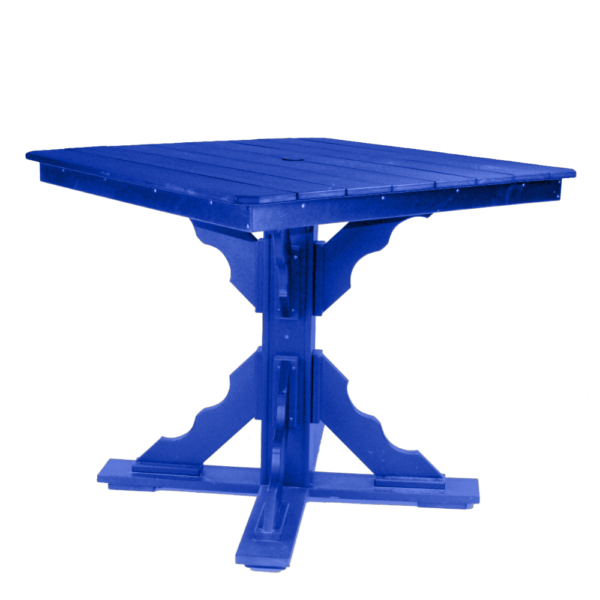 44″ Square Pub Height Table Scallop Brace blue