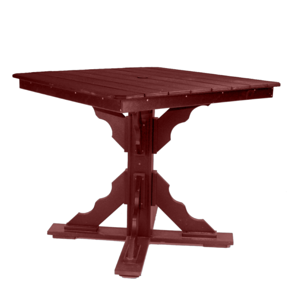 44″ Square Pub Height Table Scallop Brace burgundy