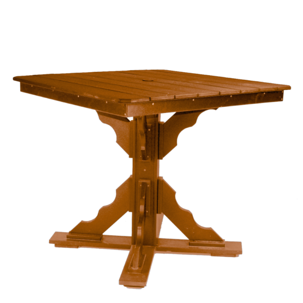 44″ Square Pub Height Table Scallop Brace cedar