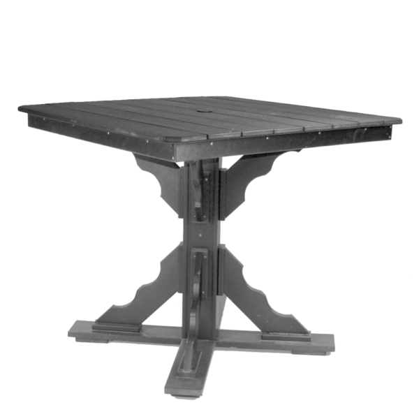 44″ Square Pub Height Table Scallop Brace charcoal