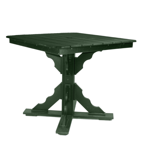 44″ Square Pub Height Table Scallop Brace evergreen