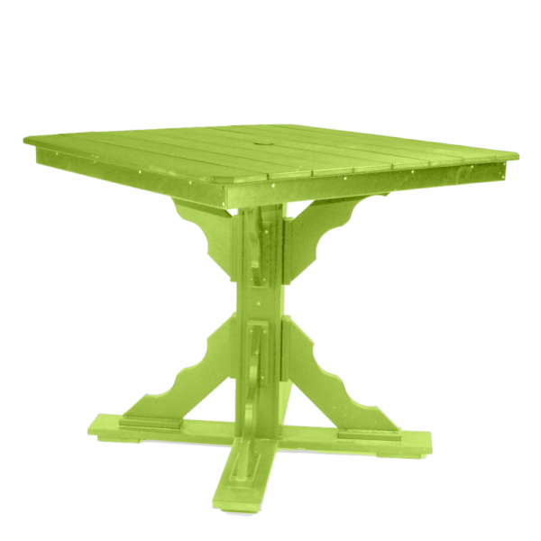 44″ Square Pub Height Table Scallop Brace limegreen