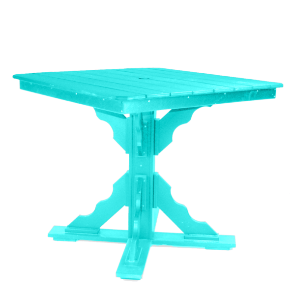 44″ Square Pub Height Table Scallop Brace teal