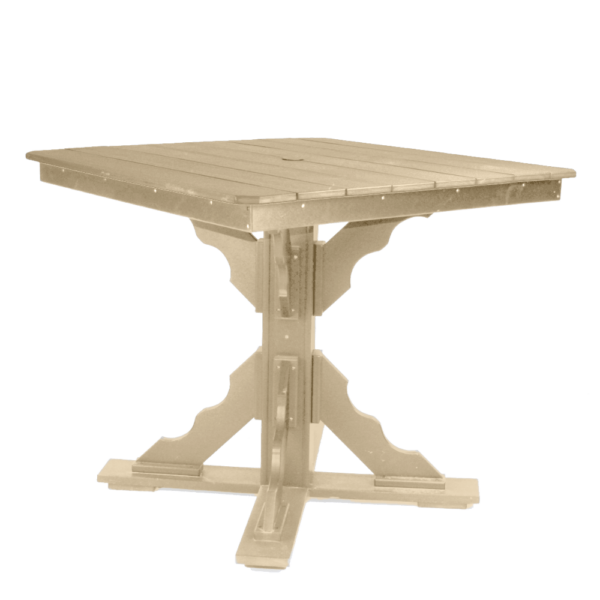 44″ Square Pub Height Table Scallop Brace weatherwood