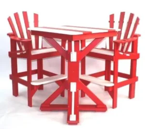 Red White 33 Square Bar Ht Table with Bar Chairs